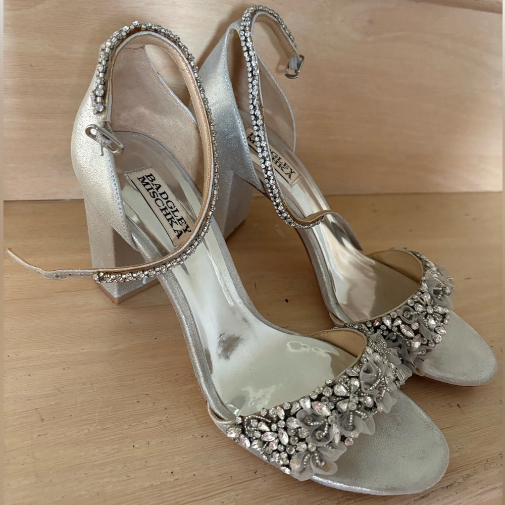 Badgley Mischka Silver Embellished Heels